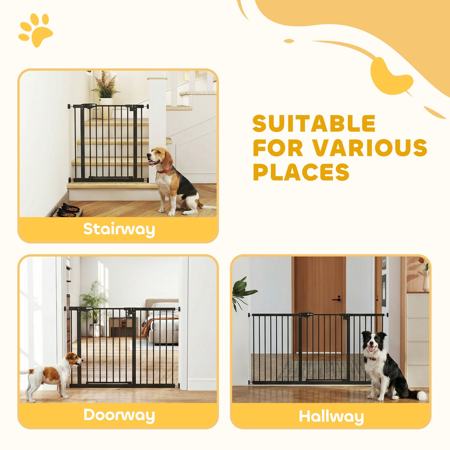 Adjustable Safety Gate w/ Three Extensions, Four Adjustable Screws, Black