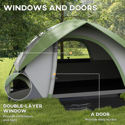 Two Man Single Room Dome Tent, with Accessories - Green/Grey