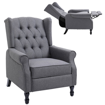 Recliner Armchair, Vintage Reclining Chair with Nail Head Trim, Wingback Chair with Button Tufted Back and Footrest
