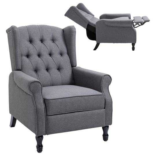 Recliner Armchair, Vintage Reclining Chair with Nail Head Trim, Wingback Chair with Button Tufted Back and Footrest