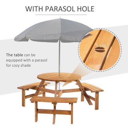 Wooden Garden Dining Set, 6 Seater Round Dining Picnic Table with Matching Bench