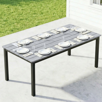 Garden Dining Table for 6-8 Person, 180 x 86 cm Rectangular Outdoor Dining Table with Wood Slatted Top, Grey