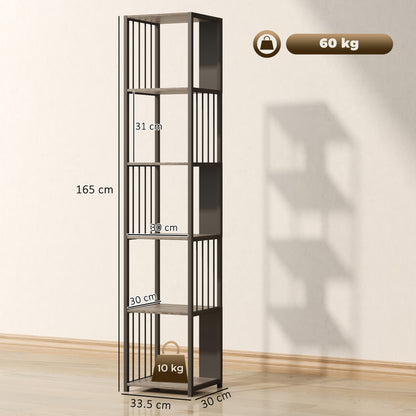 5-Tier Bookshelf with Steel Frame - Grey