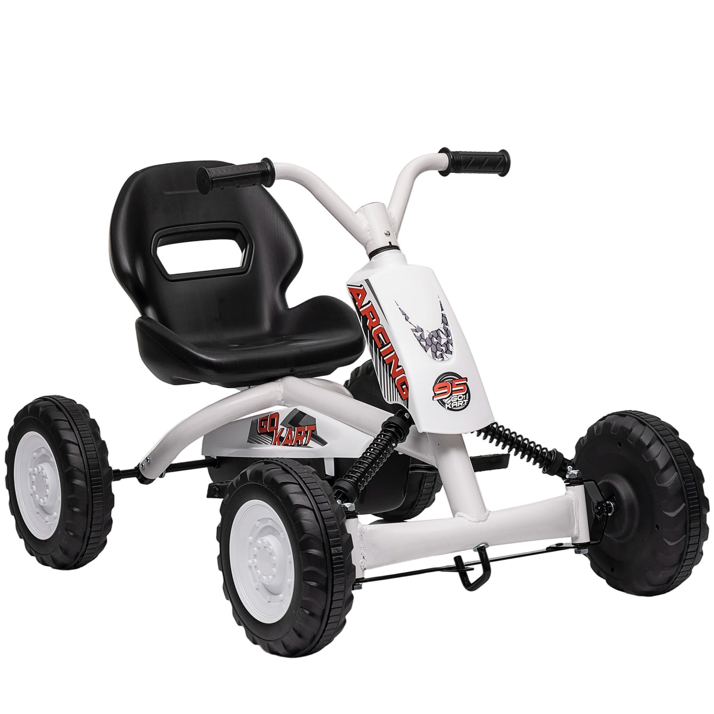 Kids Pedal Go Kart with Steel Frame, Sporty Design, for Ages 2-5 Years, White