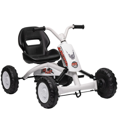 Kids Pedal Go Kart with Steel Frame, Sporty Design, for Ages 2-5 Years, White