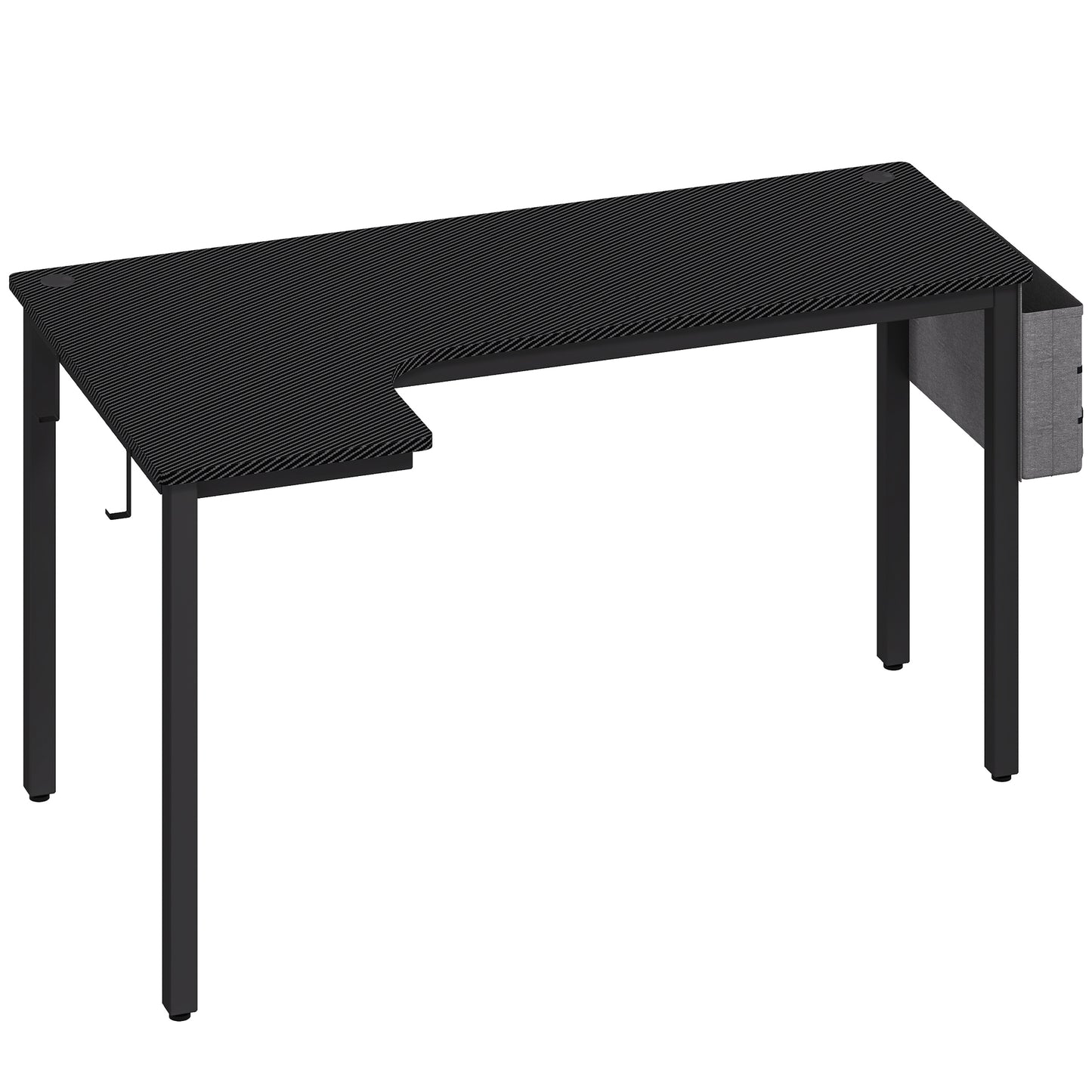 L-Shaped Computer Gaming Desk with Fabric Bag, Hooks and Cable Management, 145 x 81 x 76cm - Black