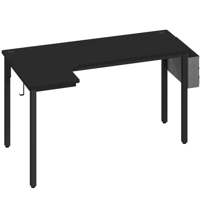 L-Shaped Computer Gaming Desk with Fabric Bag, Hooks and Cable Management, 145 x 81 x 76cm - Black