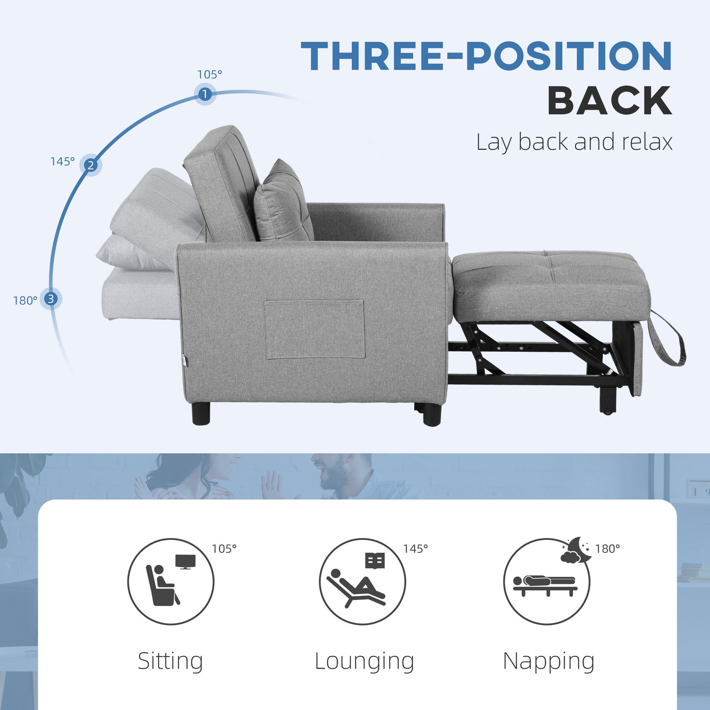 Linen-Look Single Chair Bed - Light Grey