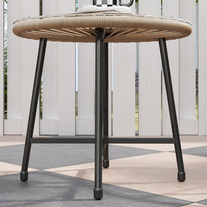 3 Pieces Rattan Bistro Set, Garden Bistro Set with Acapulco Chairs and Glass Top Table, Small Garden Furniture Set