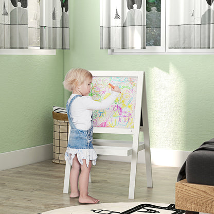 Kids Easel, Art Easel with Double Sided Whiteboard, Chalkboard, Storage, 2 in 1 Standing Easel for Toddlers 18-48 Months