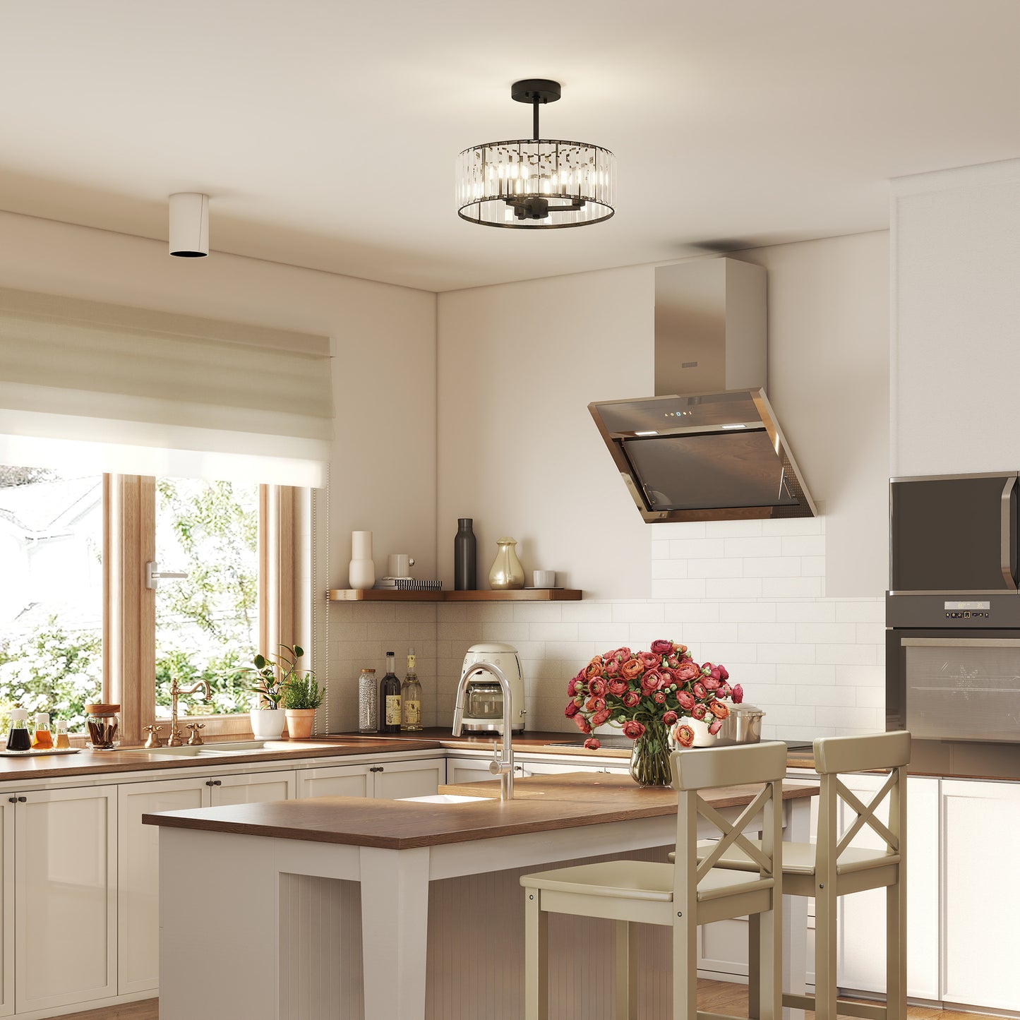 Crystal Ceiling Light, Semi Flush Mount Modern Crystal Chandelier Ceiling Light, E14 Base 3-Lights, Bulbs Not Included