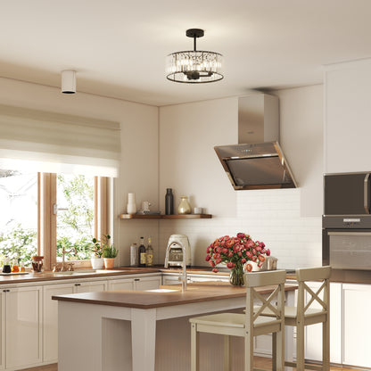 Crystal Ceiling Light, Semi Flush Mount Modern Crystal Chandelier Ceiling Light, E14 Base 3-Lights, Bulbs Not Included