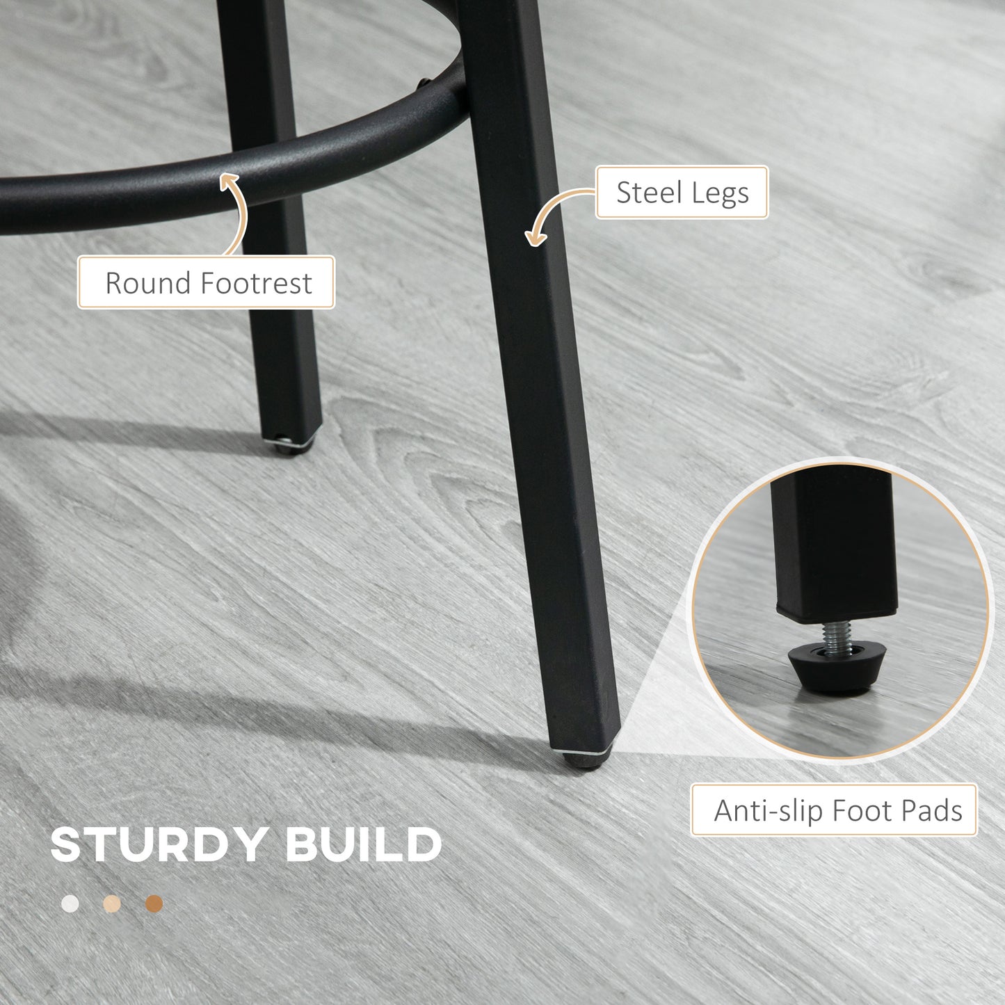 Bar Stools, Set of 2 Kitchen Breakfast Stools with Sturdy Steel Frame, Industrial Tall Bar Chairs, 65cm High Seat