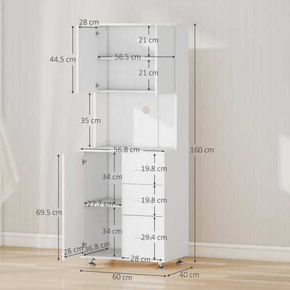 Modern Kitchen Cupboard with Storage Cabinets, 3 Drawers and Open Countertop for Living Room, White