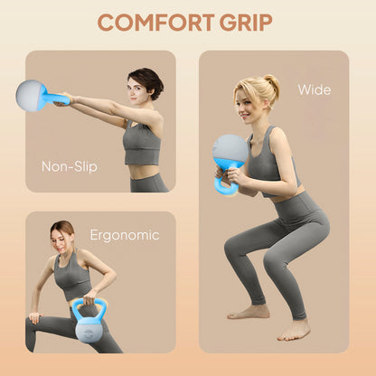4KG Soft Kettlebell, Kettlebell with Non-Slip Handle for Home Gym, Weight Lifting, Strength Training, Light Blue/Grey