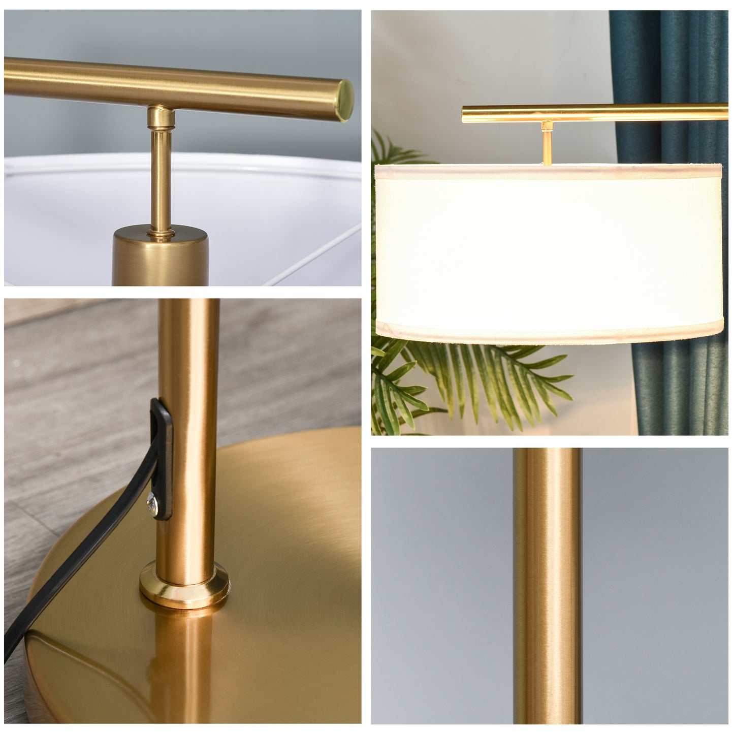 Floor Lamp, Modern Standing Lamp with Linen Lampshade, Round Base for Living Room, Bedroom, Dining Room, 153cm