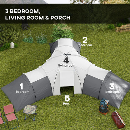 6-9 Man Tent with Bedrooms and Living Room, Accessories Included, Dark Grey