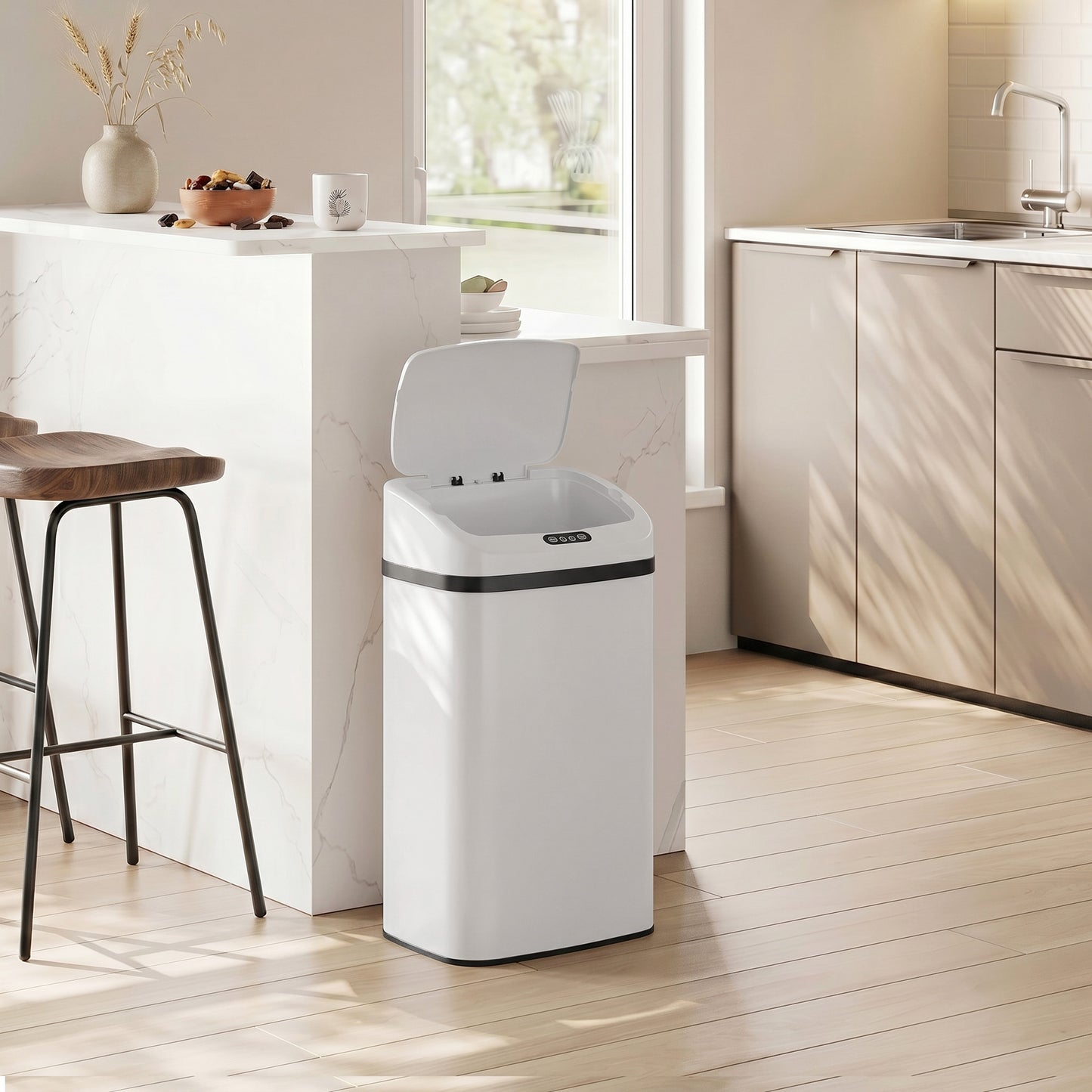 48L Stainless Steel Sensor Bin - White