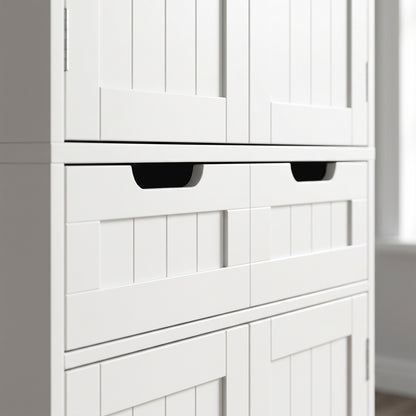 Tall Bathroom Cabinet, Freestanding Bathroom Storage Cabinet with Drawer, Shelves and Doors, 60 x 30 x 160 cm, White