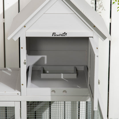 Indoor Rabbit Hutch, Guinea Pig Cage, with Slide-Out Tray, Large Fenced Area - Light Grey