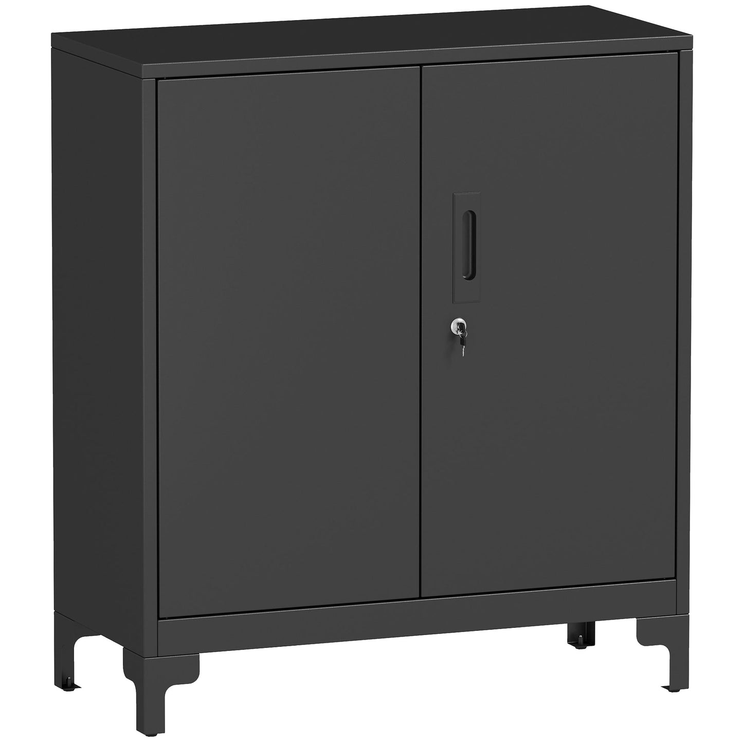 Lockable Metal Filing Cabinet, 2-Tier Storage Cupboard with Double Doors, Modern Office Organiser, Black