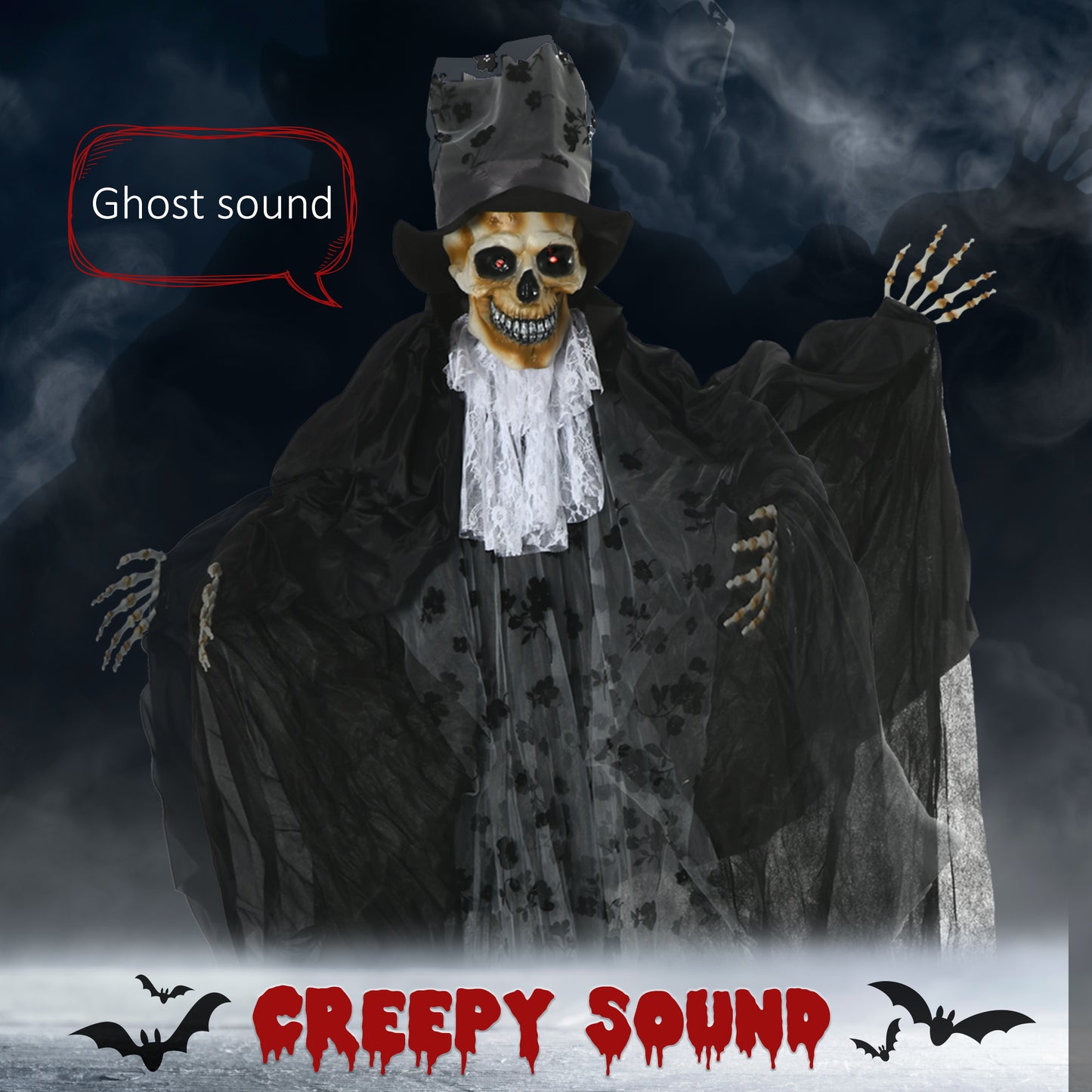 189cm Life Size Outdoor Halloween Decorations Ghost Bridegroom, Animated Prop Animatronic Decor