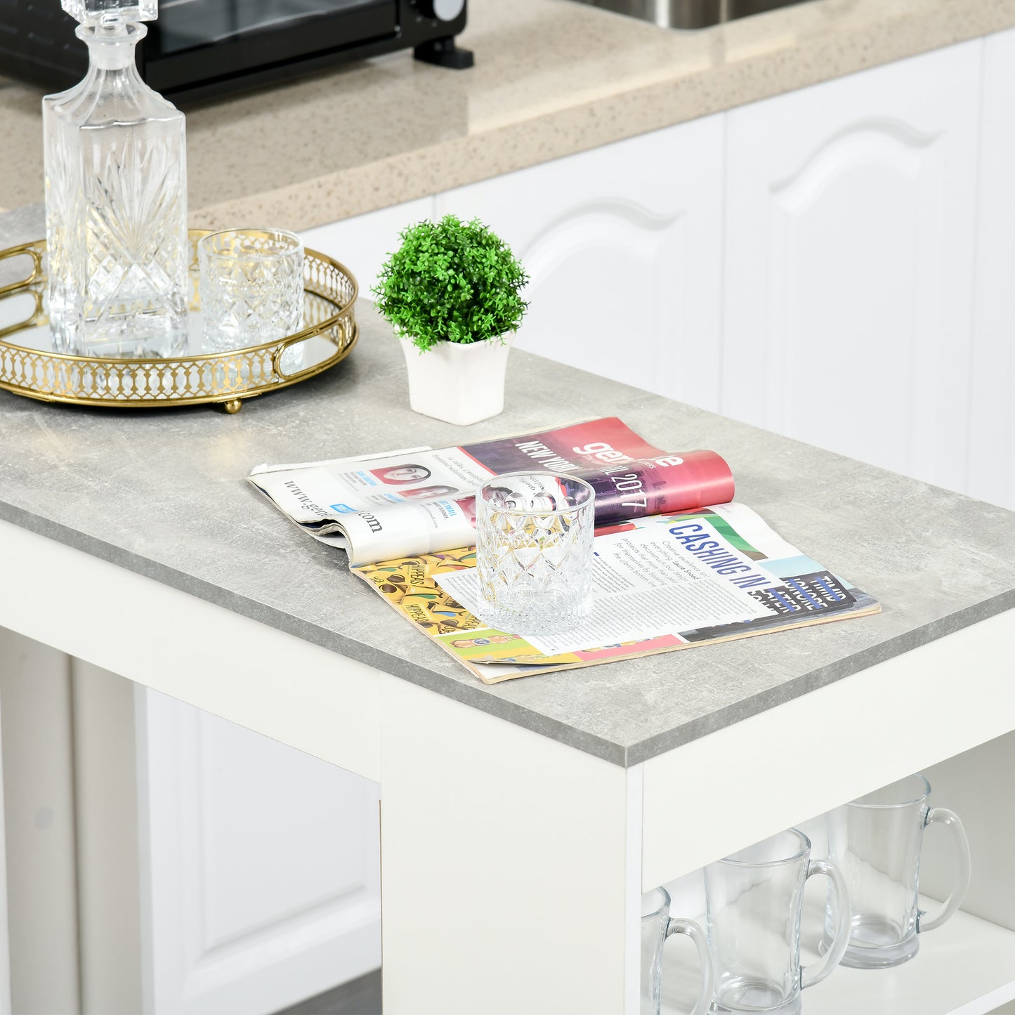 Bar Table, Dining Table with 4-Tier Storage Shelf for Breakfast Bar, Kitchen, Dining Room, Living Room, Grey