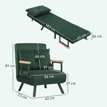 4-in-1 Velvet-Feel Single Chair Bed, with Pillow - Green