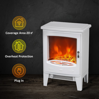 Tempered Glass Casing Electric Fireplace, Freestanding Electric Fire with Realistic Flame Effect, Log Burner