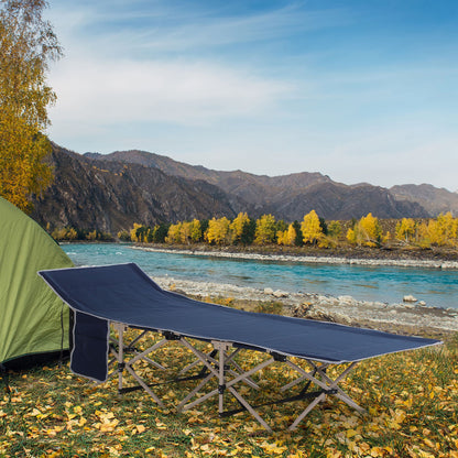 Single Person Camping Bed Folding Cot Outdoor Patio Portable Military Sleeping Bed Travel Guest Leisure Fishing with Side Poc