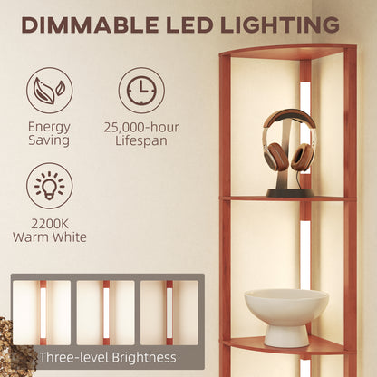 Corner Floor Lamp for Living Room Bedroom with Warm White LED Light, Modern Tall Standing Lamp, Brown