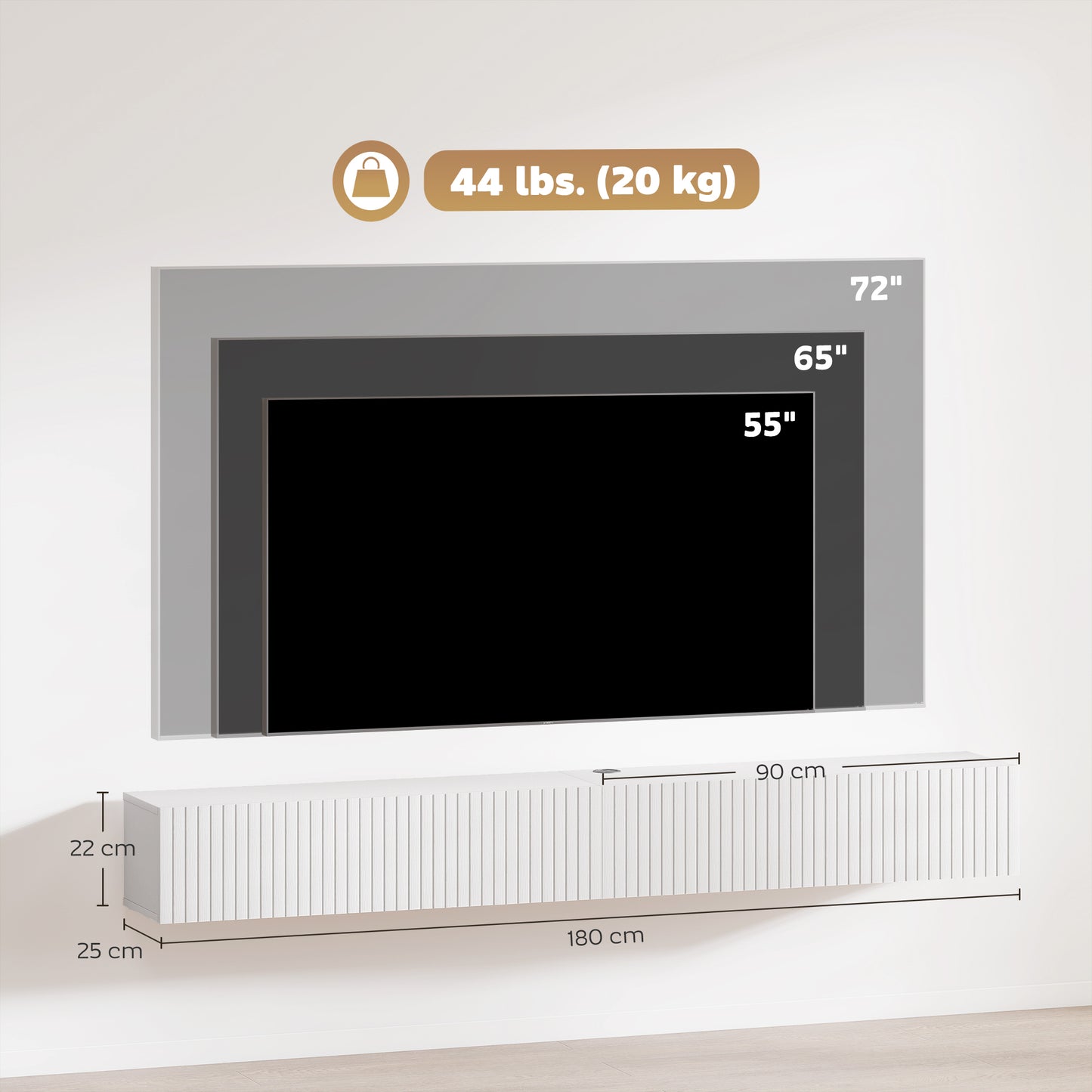 80cm Floating TV Stand, Wall Mount TV Unit with Cable Management Hole, Fits up to 72" TV, White