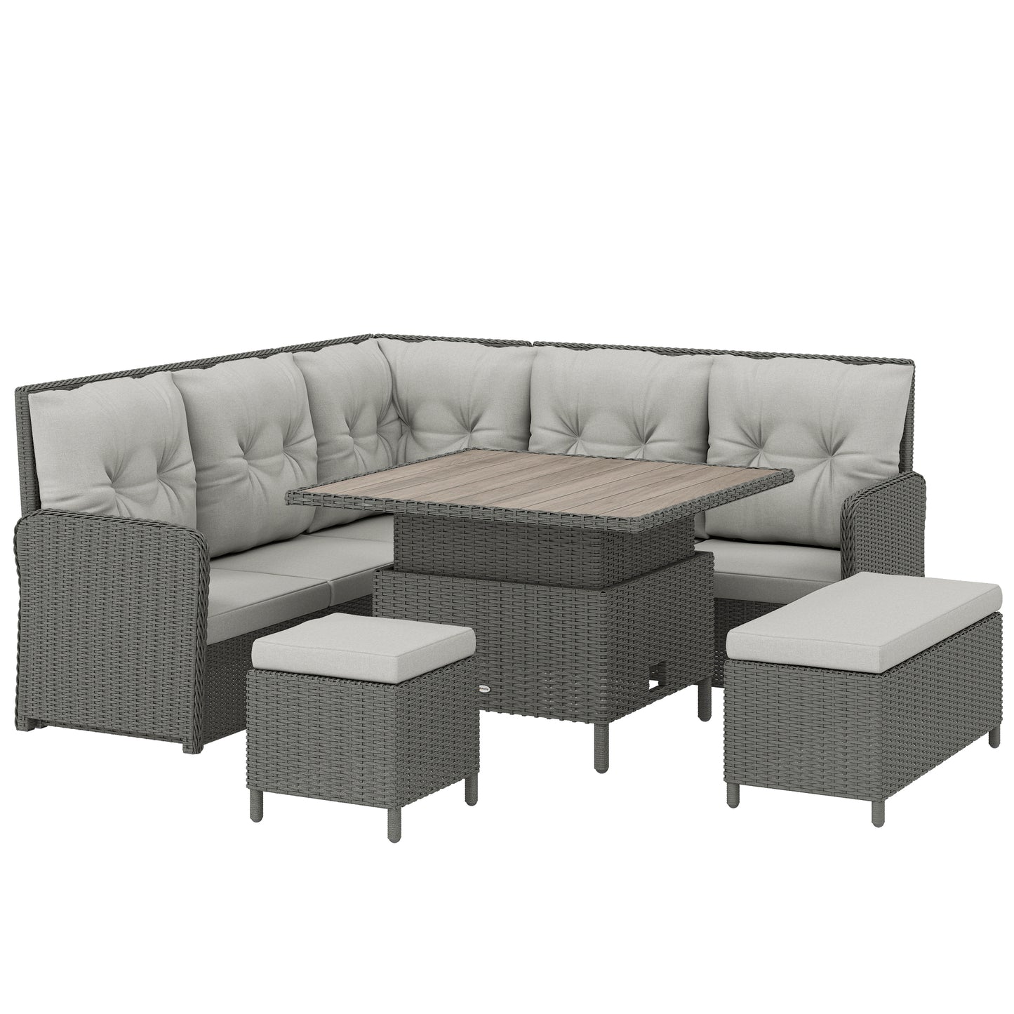 6 Pieces Outdoor PE Rattan Garden Furniture, Patio Wicker Sectional Conversation Corner Sofa