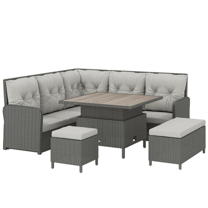 6 Pieces Outdoor PE Rattan Garden Furniture, Patio Wicker Sectional Conversation Corner Sofa