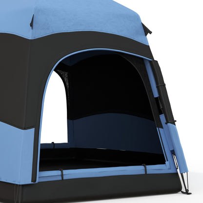 4 Man Hexagon Camping Tent with Hang Hook and Carry Bag - Blue and Black