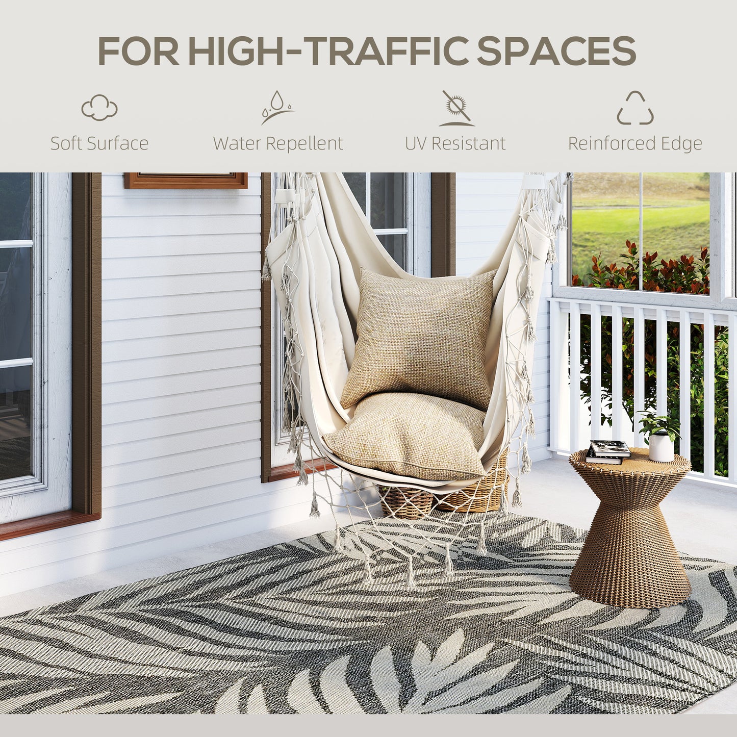 UV Resistant Indoor & Outdoor Area Rug, Easy-Cleaning Machine Washable Rug for Patio, Garden, Kitchen