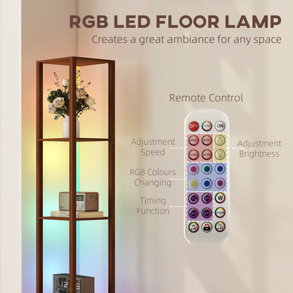RGB LED Floor Lamp with Shelves, Modern Dimmable Standing Lamp with Remote Control