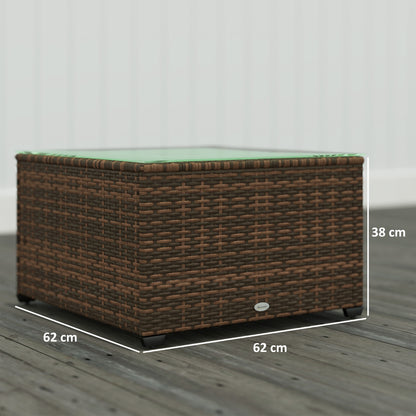 62 x 62cm Glass-Top Rattan Side Table - Brown
