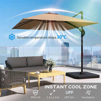 2.4 x 2.4 m Cantilever Parasol with Umbrella Weights, UPF50+ Offset Outdoor Umbrella w/ Easy Tilt Adjustment, Khaki