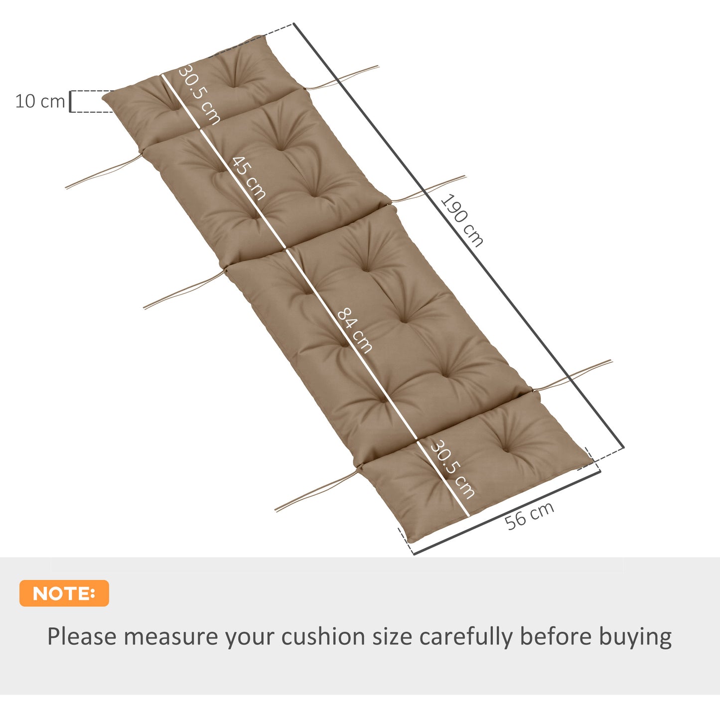 Sun Lounger Cushion Only, 190 x 56 x 10 cm Garden Lounge Chair Cushion, UPF20+ 220gsm Fabric