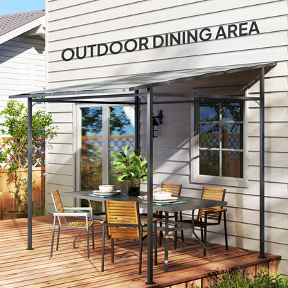 2.4 x 2.4 m Wall Mounted Pergola Gazebo with PA Coating Fabric, Metal Frame, UPF30+, Lean to Garden Gazebo, Light Grey