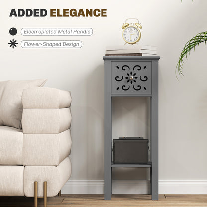 Set of Two Elegant Floral Cut-Out Side Tables - Grey