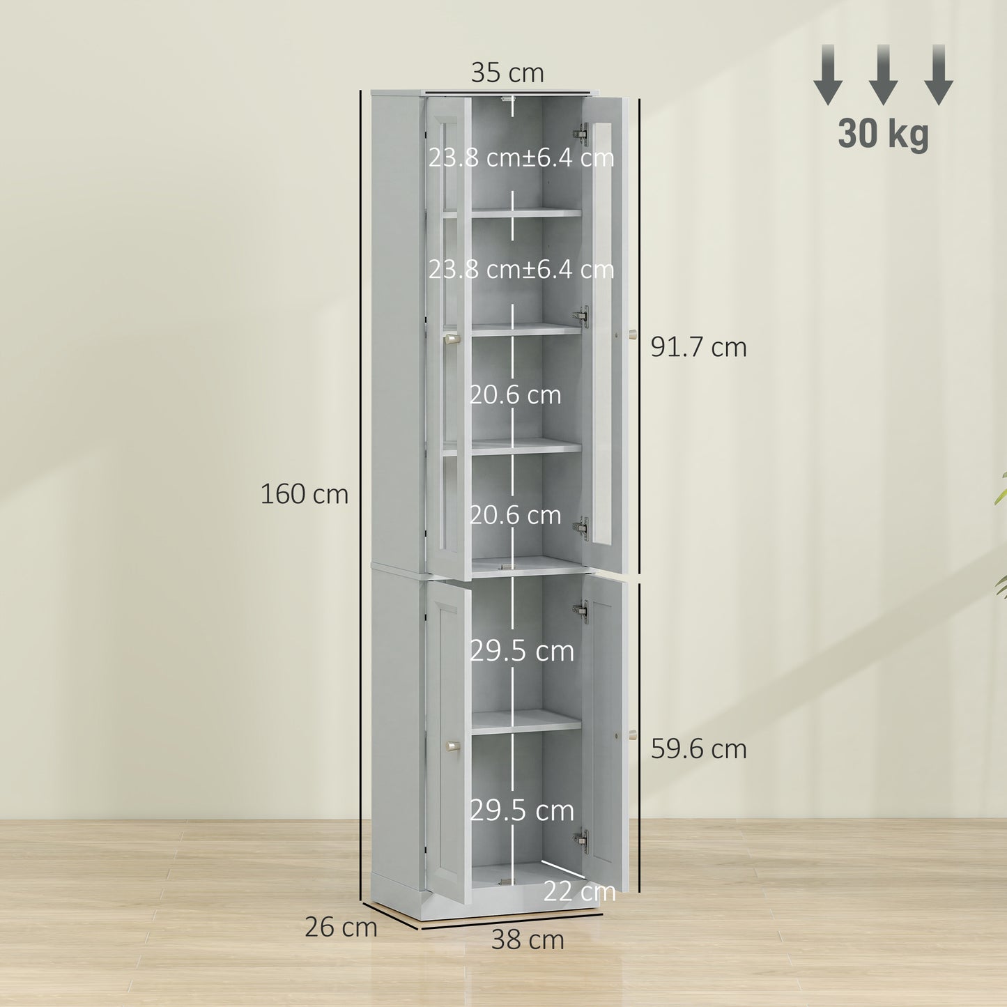 Tall Bathroom Storage Cabinet, 6-Tier Slim Bathroom Cabinet with Adjustable Shelf, 4 Soft-Close Doors, Dusty Blue