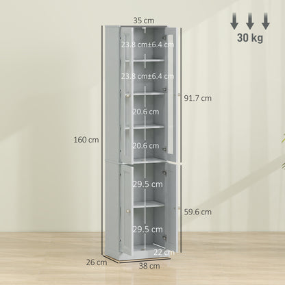 Tall Bathroom Storage Cabinet, 6-Tier Slim Bathroom Cabinet with Adjustable Shelf, 4 Soft-Close Doors, Dusty Blue