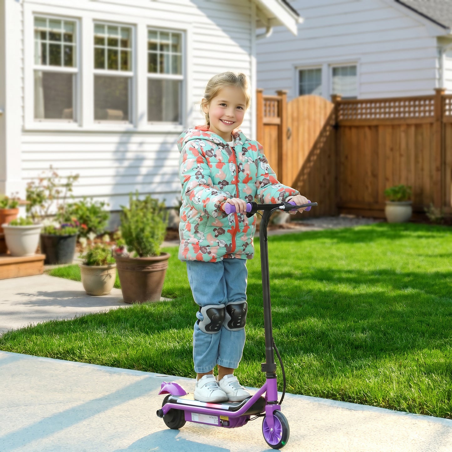Electric Scooter for Kids Aged 6-14 Years, with Colourful Lights, Purple