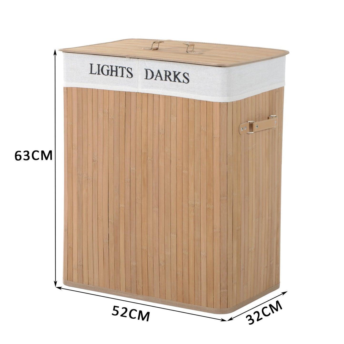 100L Collapsible Natural Wood Laundry Hamper Organizer Clothes Washing Basket Bin Storage Box w/Lid Removable Lining 52x32x63