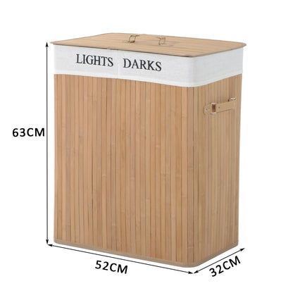 100L Collapsible Natural Wood Laundry Hamper Organizer Clothes Washing Basket Bin Storage Box w/Lid Removable Lining 52x32x63