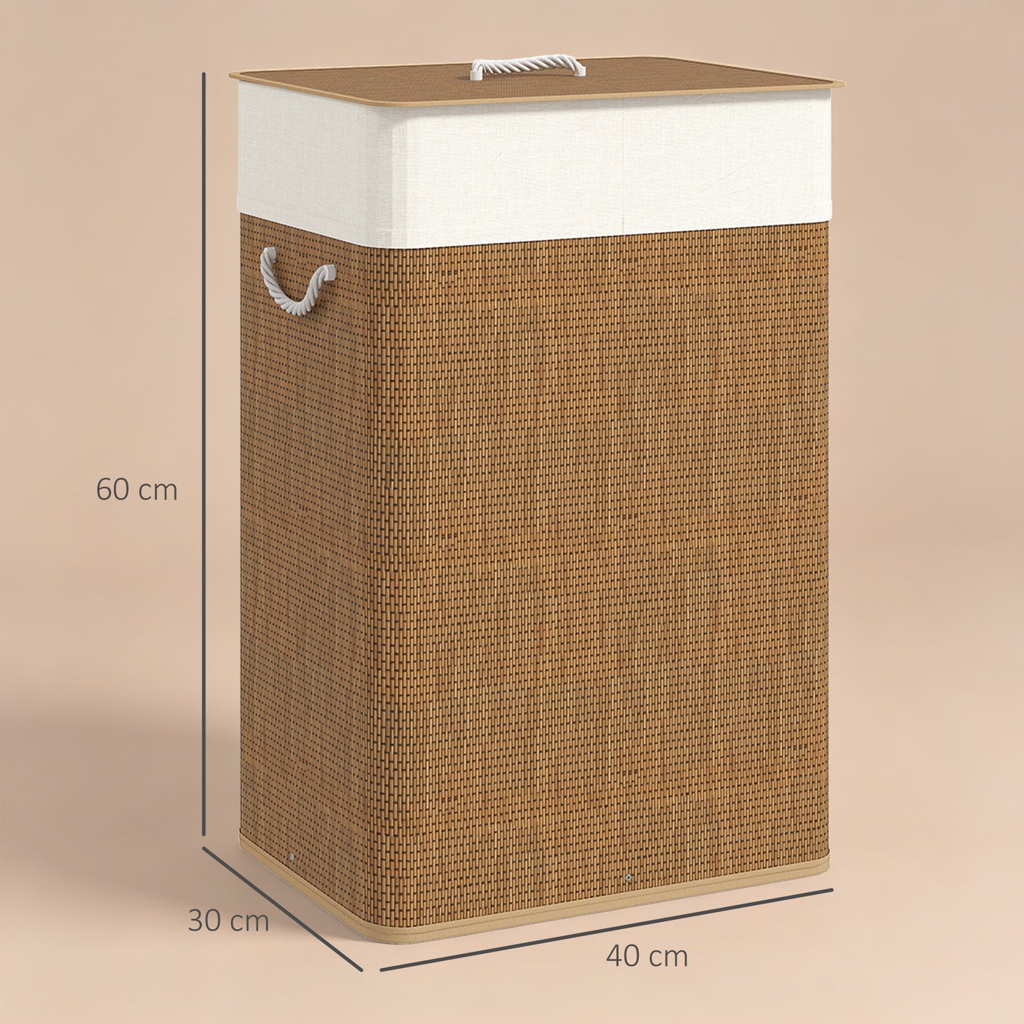 Bamboo Laundry Basket with Lid, 72L Laundry Hamper with Rope Handles