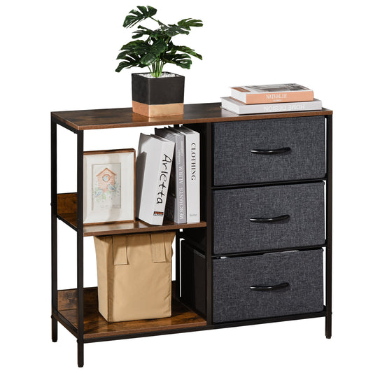 Chest of Drawers Storage Dresser Cabinet Organizer with 3 Fabric Drawers and 2 Display Shelves for Living Room, Bedroom