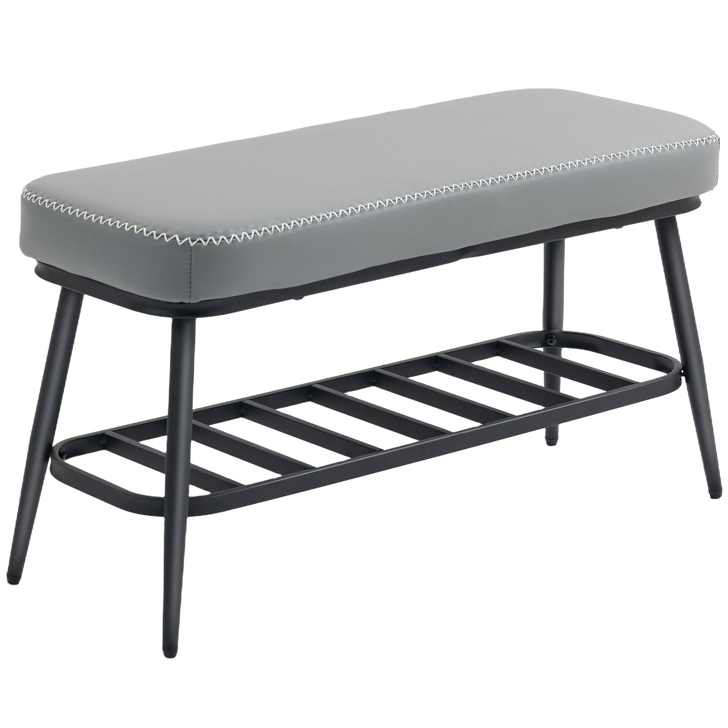 PU Leather Shoe Storage Bench - Grey